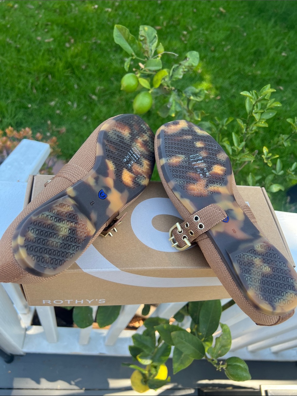 Rothy's Brown Mary Jane Flats with Gold Buckle and Grommet Strap Sz 8 Mary Jane - Picture 5 of 6